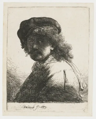 Zelfportret met baret en sjaal