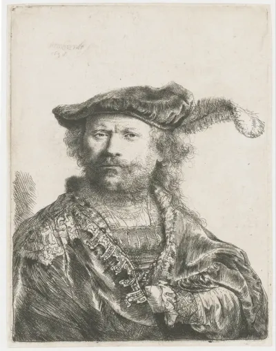 Zelfportret met gepluimde fluwelen baret