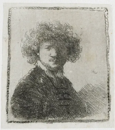 Zelfportret met krullend haar
