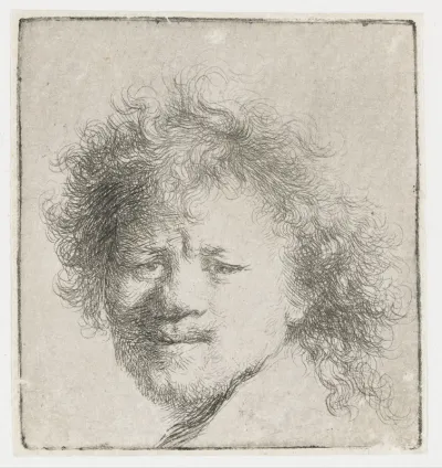 Zelfportret met lange, verwarde haardos: alleen de kop