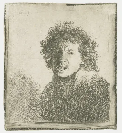 Zelfportret met open mond, alsof hij schreeuwt