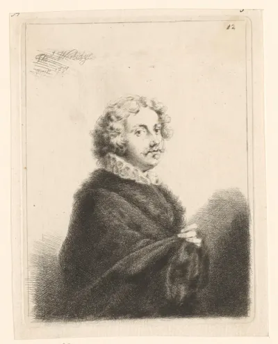 Zelfportret met plooikraag en pelsmantel