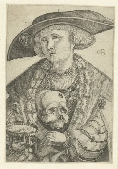 Zelfportret met schedel en schaal