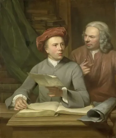 Zelfportret met zijn vader en leermeester Jan Maurits Quinkhard (1688-1772) naast hem staande