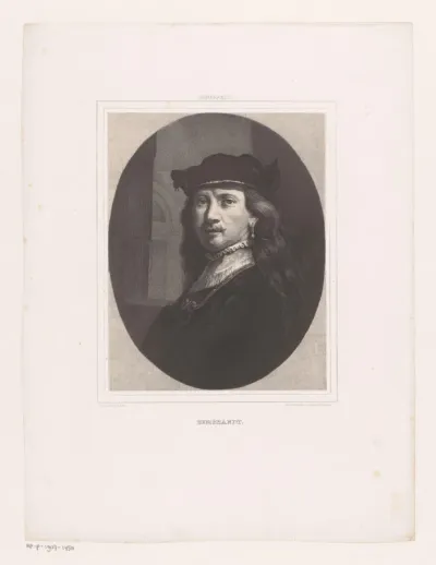 Zelfportret Rembrandt met een architectonische achtergrond