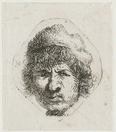 Zelfportret, stuurs kijkend