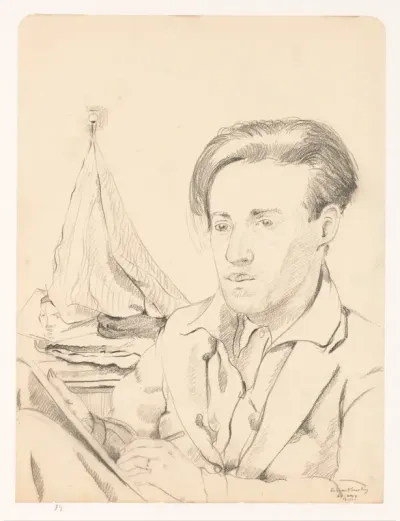 Zelfportret terwijl hij tekent: B-1-1, 20 februari