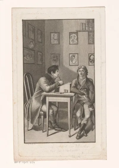 Zelfportret van Christoph Wilhelm Bock tekenend