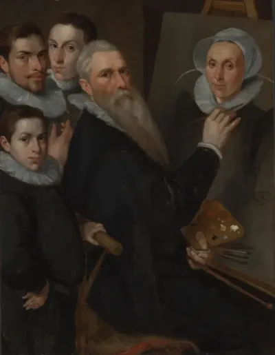 Zelfportret van de schilder met zijn gezin Jacob Willemsz Delff i (ca. 1540/45-1601)