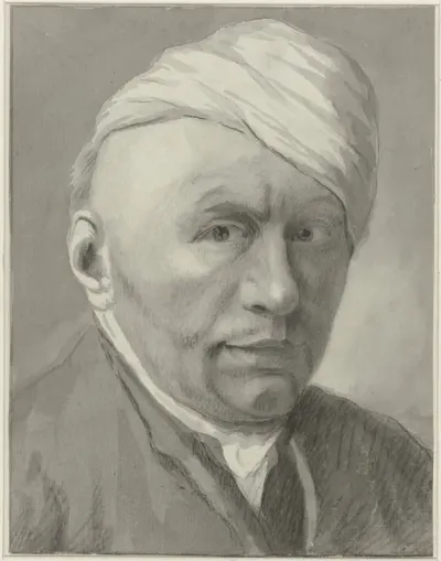 Zelfportret van de tekenaar Harmanus van Tuylen, met muts op