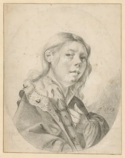 Zelfportret van Dirck Helmbreeker in een ovaal