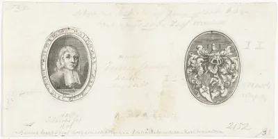 Zelfportret van Jan Jacobsz Folkema naast zijn familiewapen