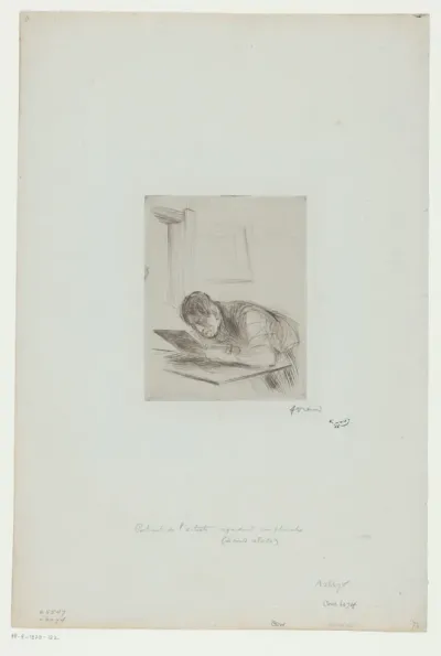 Zelfportret van Jean-Louis Forain een etsplaat bekijkend
