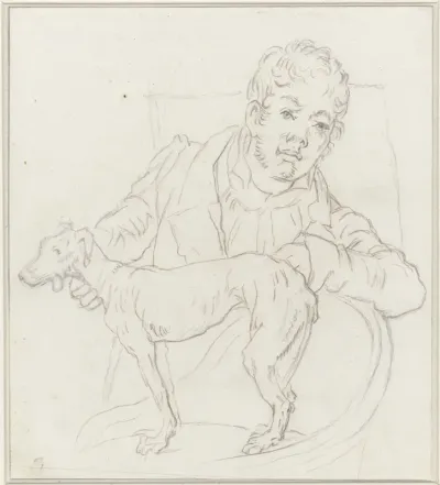 Zelfportret van Louis Moritz met hond