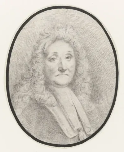Zelfportret van Ludolf Bakhuysen, borstbeeld naar rechts, aanziend