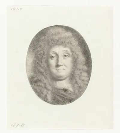 Zelfportret van Ludolf Bakhuysen, borstbeeld, nagenoeg en face