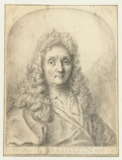 Zelfportret van Ludolf Bakhuysen op 65-jarige leeftijd