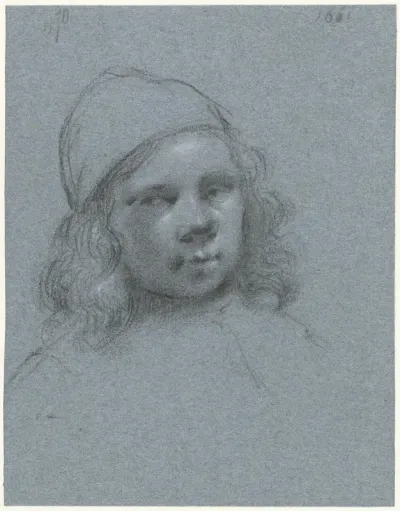 Zelfportret van Moses ter Borch met muts, naar rechts