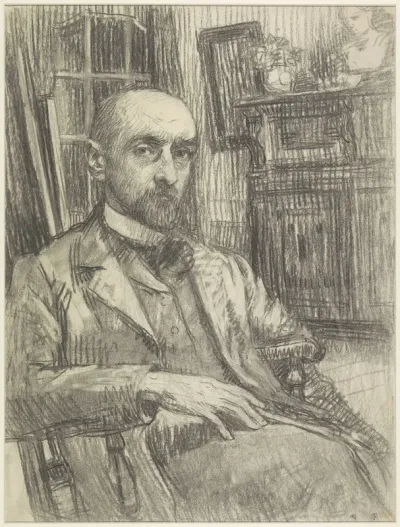 Zelfportret van René Janssens in zijn atelier