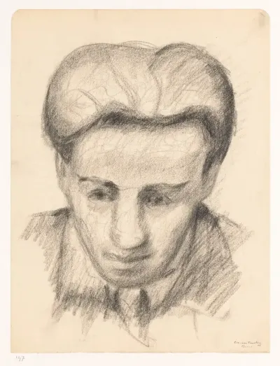 Zelfportret, voorovergebogen en face: B-1-1