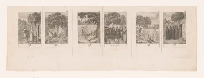 Zes illustraties betreffende de begrafenis van een meisje
