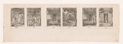 Zes illustraties betreffende hofmakerij en begrafenis