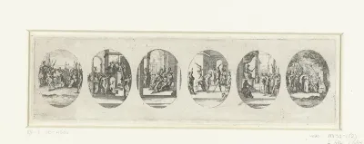 Zes Passiescènes: Kruisdraging, Christus aan het volk getoond (Ecce homo), Doornenkroning, Geseling, Christus voor Pilatus, Gevangenneming