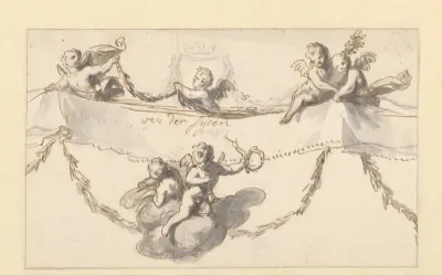 Zes putti met een banderol