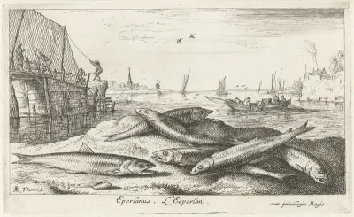 Zes spieringen op het strand