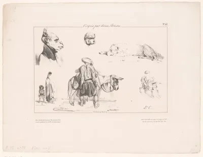 Zes voorstellingen van figuren en dieren
