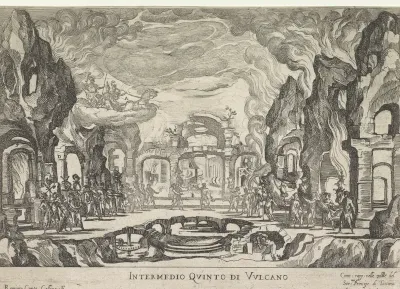 Zeven decors voor de opera opgevoerd tijdens het huwelijksfeest van Cosimo II de 'Medici te Florence in 1608
