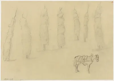 Zeven graanschoven en een paard