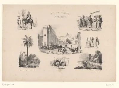 Zeven voorstellingen van landschappen en figuren in Rio de Janeiro