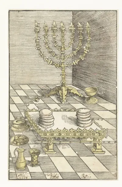 Zevenarmige kandelaar en tafel met het toonbrood