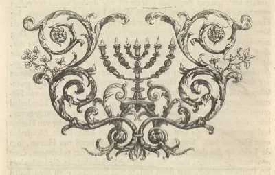 Zevenarmige kandelaar of menora omgeven door bladranken