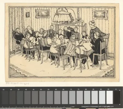 Zeventien familieleden om een tafel