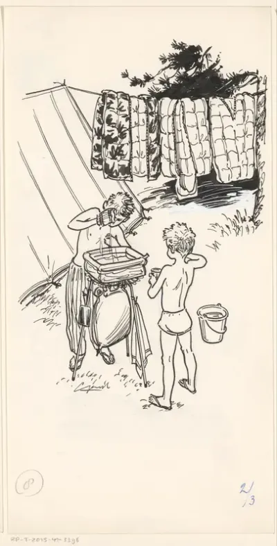 Zich wassende jongens op een camping