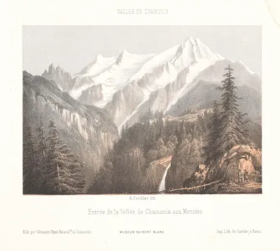 Zicht op Chamonix met de gletsjer Mer-de-Glace en de Aiguille du Dru