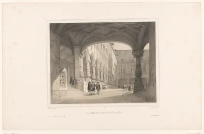 Zicht op de arcades van het Cour d'Honneur van het bisschoppelijk paleis te Luik