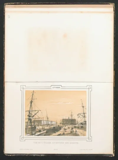 Zicht op de dokhaven en het Hansahuis te Antwerpen.