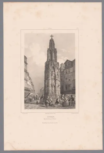 Zicht op de fontaine de la Croix-de-Pierre te Rouen