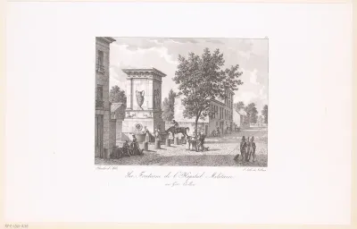 Zicht op de Fontaine de Mars van het militaire ziekenhuis van Gros-Caillou