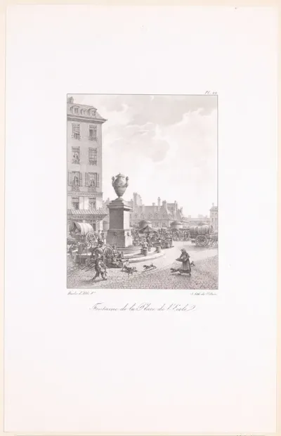 Zicht op de fontein van de Place de l'École in Parijs