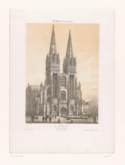 Zicht op de kathedraal Saint-Corentin te Quimper