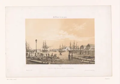 Zicht op de militaire standplaats van de marine bij de haven van Cherbourg