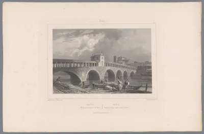 Zicht op de Ponte Coperto over de Ticino in Pavia