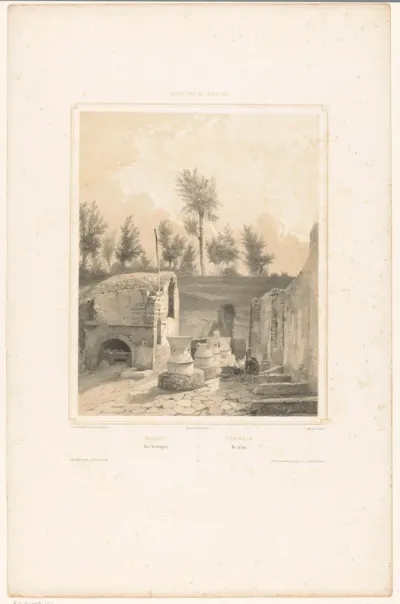 Zicht op de ruïne van een bakkerij in Pompeï