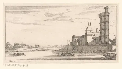 Zicht op de Seine met rechts op de oever een stadspoort