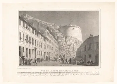 Zicht op de toren van Bellanda op de Colline du Château in Nice