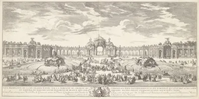 Zicht op de tuin van Versailles met verlichting en vuurwerk ter gelegenheid van het huwelijk tussen Filips van Spanje en Louise Elisabeth van Frankrijk
